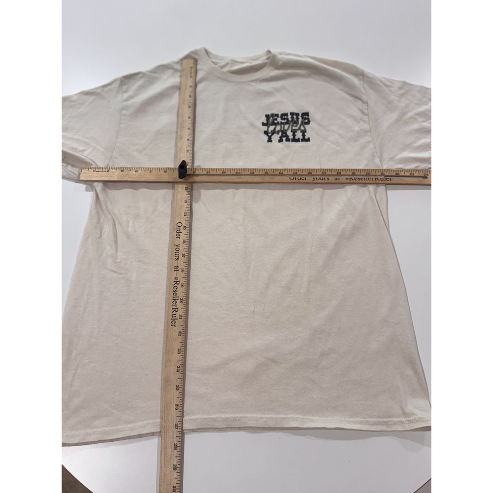 Jesus Loves Y'all Desert Cactus Graphic T-Shirt Men's Cream Short Sleeve L - Picture 3 of 7